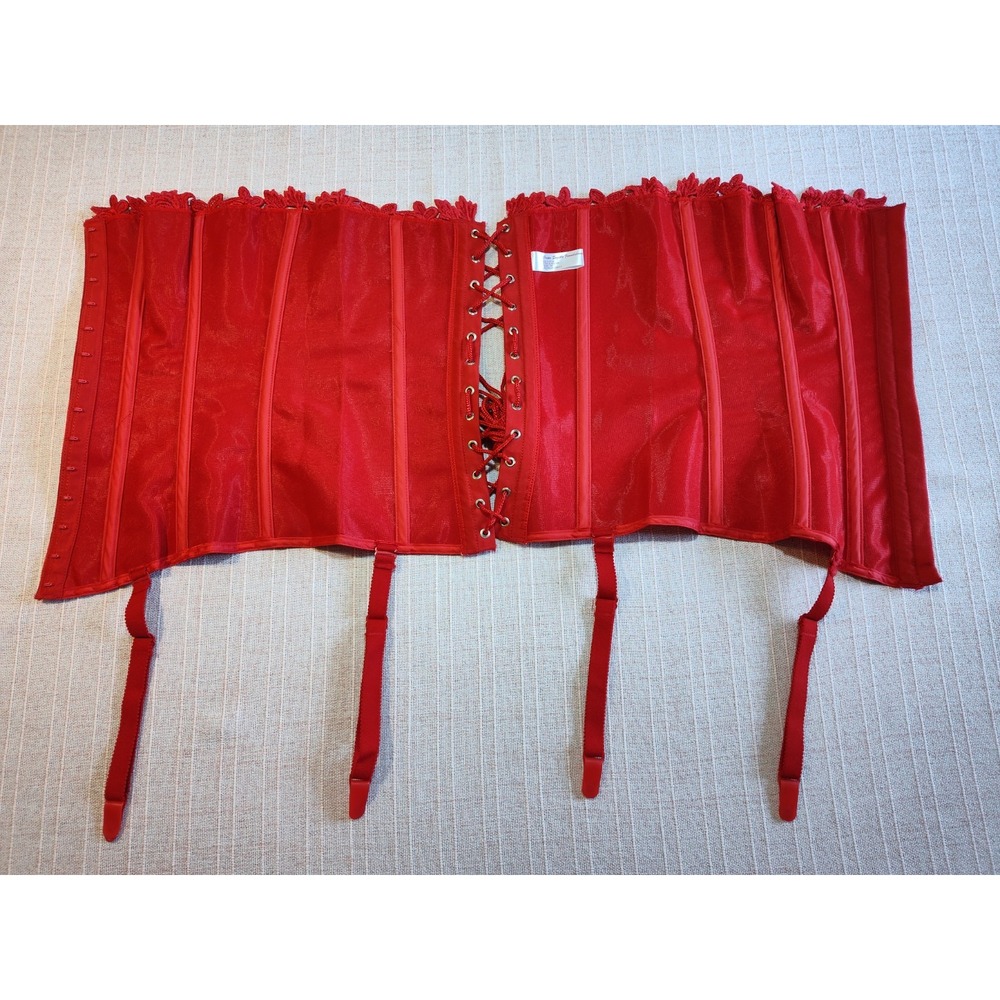 Deadstock Vintage Corset Bustier Coquette Balletcore Sz 34 RED Victorian 4 Strap - Picture 8 of 12